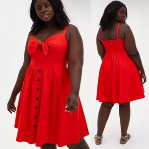 Torrid Vibrant Red Poplin Tie Front Skater Dress
